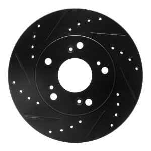 Acura RSX Brake Rotor (1) - Front Left - R1 Concepts - Drilled & Slotted - Black - `02-`15